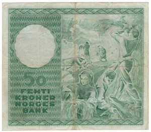 50 kroner 1958 Z.0129466. Erstatningsseddel. R-seddel. Kv.1/1+