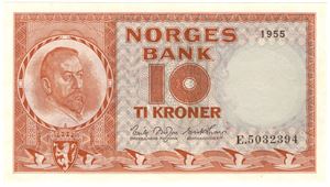 10 kroner 1955 E.5032394. Kv.0