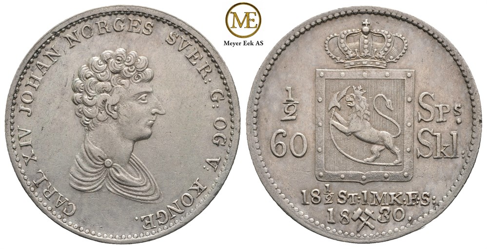 1/2 speciedaler 1830 Carl XIV Johan. Kv.01