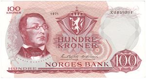 100 kroner 1971 X. Erstatningsseddel. Kv.01