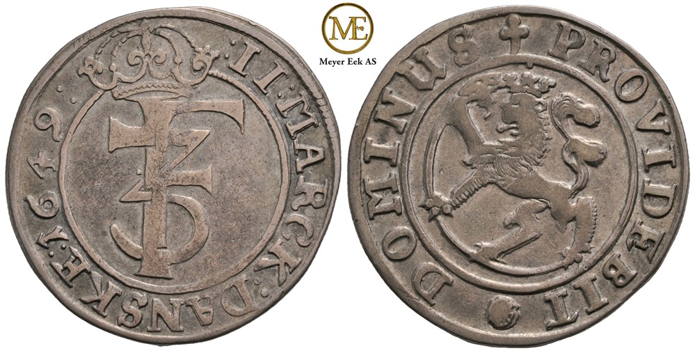 2 mark 1649 Frederik III. Kv.1+
