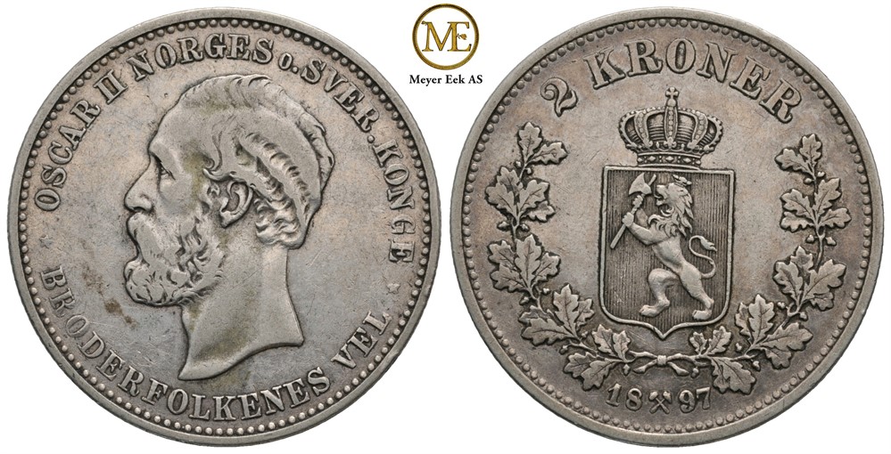 2 kroner 1897 Oscar II. Kv.1/1+