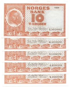 Lot. 10 kroner 1969, 70, 71, 72 og 1973