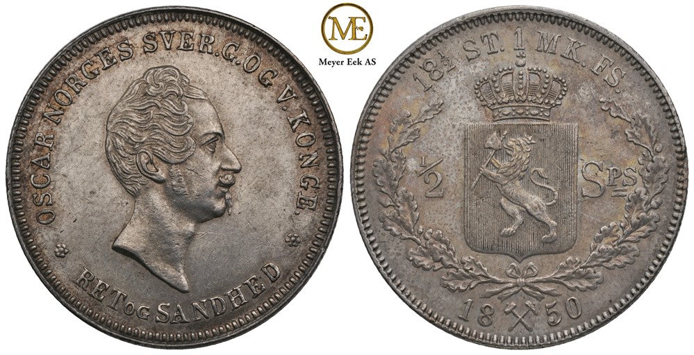 1/2 speciedaler 1850 Oscar I. Kv.0/01
