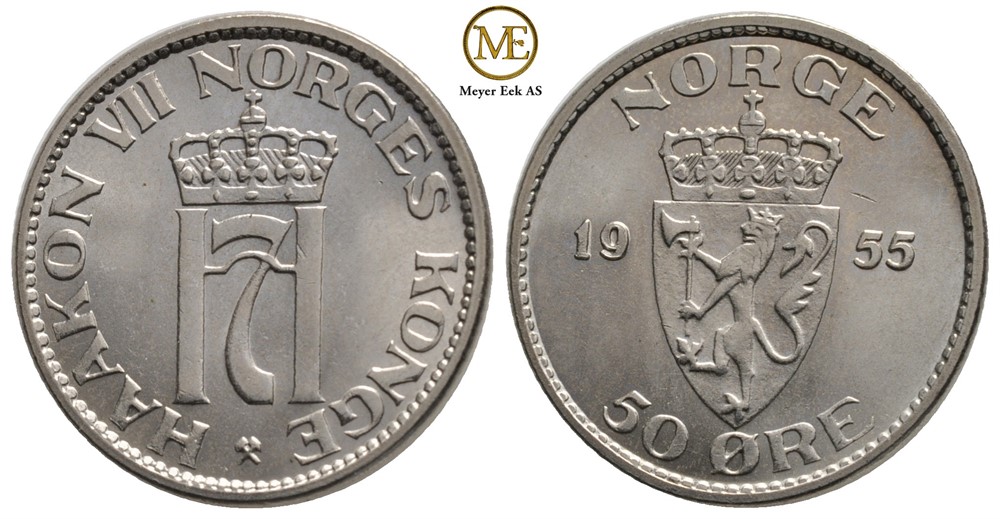 50 øre 1955 Haakon VII. Kv.0