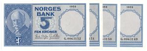 5 kroner 1959 G.0063149-52. I serie. Kv.0/01