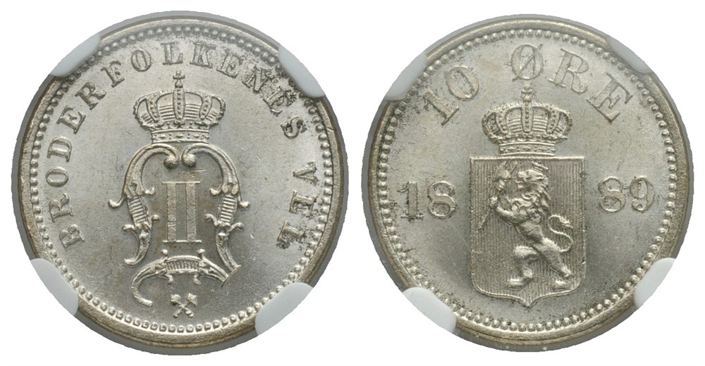 10 øre 1889 Oscar II. Kv.0