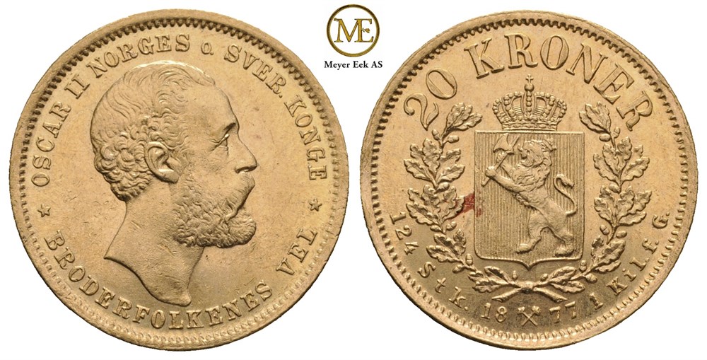20 kroner 1877 Oscar II. Kv.0/01
