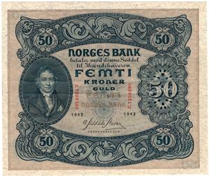 50 kroner 1943 C.7209390. Kv.1+