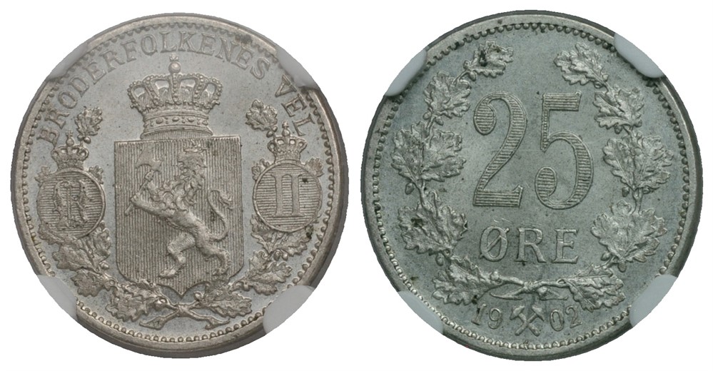 25 øre 1902 Oscar II. Kv.0