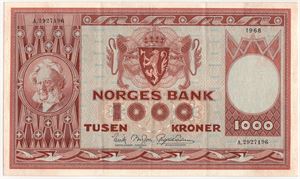 1000 kroner 1968 A.2927196. Kv.1+