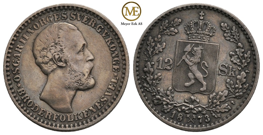 12 skilling 1873 Oscar II. Kv.1+/01