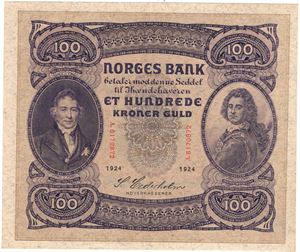 100 kroner 1924 A.6170872. Kv.01