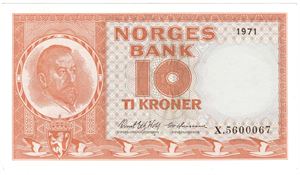 10 kroner 1971 X.5600067. Erstatningsseddel. Kv.0