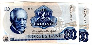 10 kroner 1977 QJ og QK erstatning Kv.01