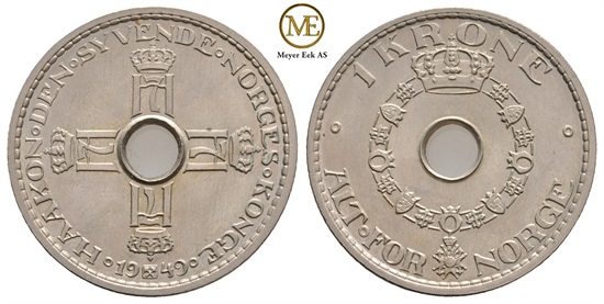 1 krone 1949 Haakon VII. Prakteksemplar