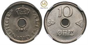 10 øre 1951 Haakon VII. MS67. Prakt eksemplar