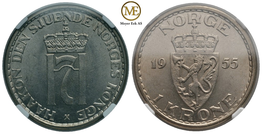 1 krone 1955 Haakon VII. Kv.0