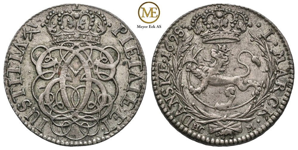 1 mark 1698 Christian V. Kv.1+/01