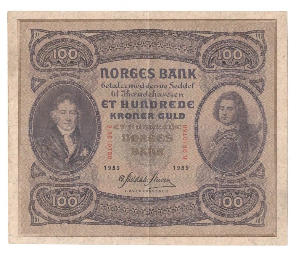Norge 100 kroner 1939 B kv. 1/1+