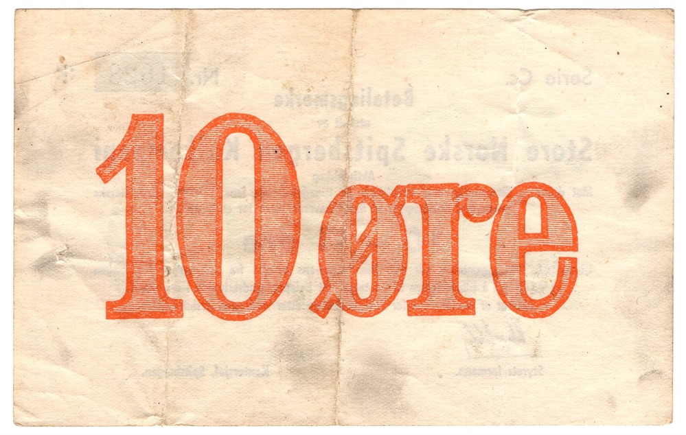 10 øre Store norske Spitsbergen Kulkompani. 1949/50 Cc. R seddel. Kv.1