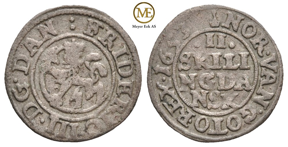 2 skilling 1653 Frederik III. Kv.1/1+