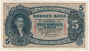 5 kroner 1931 M.1893677. Kv.1+