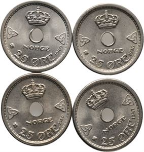 Lot. 25 øre 1947, 49, 50 og 1956. VK