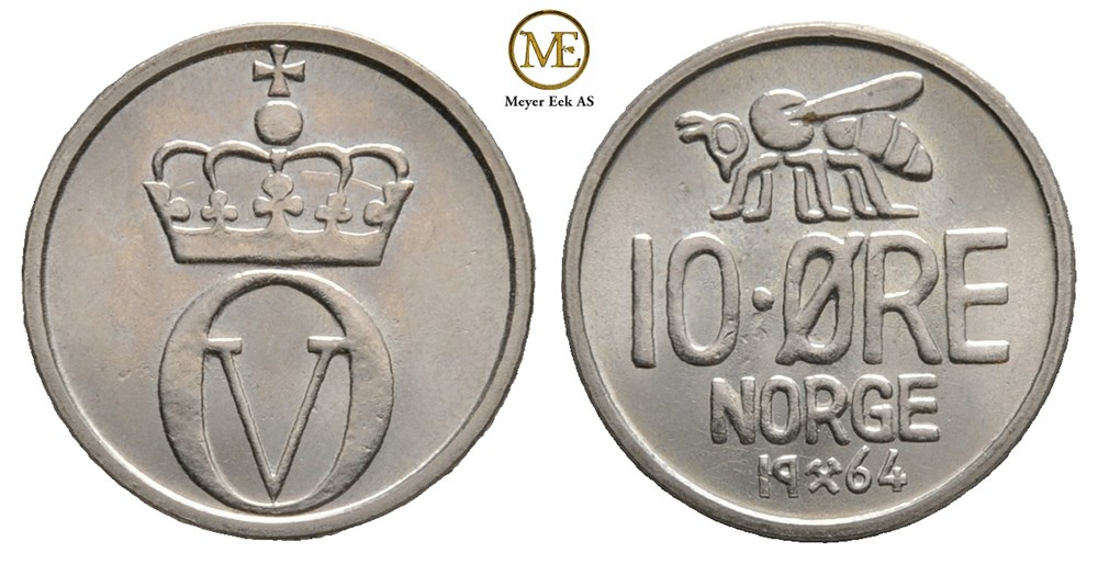 10 øre 1964 Olav V. Kv.0