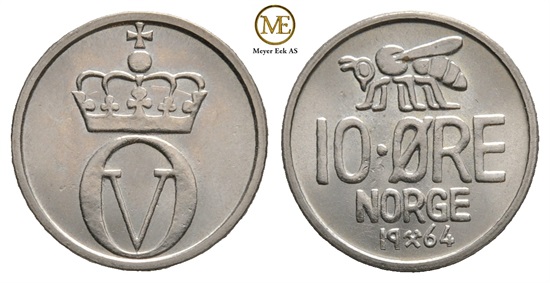 10 øre 1964 Olav V. Kv.0