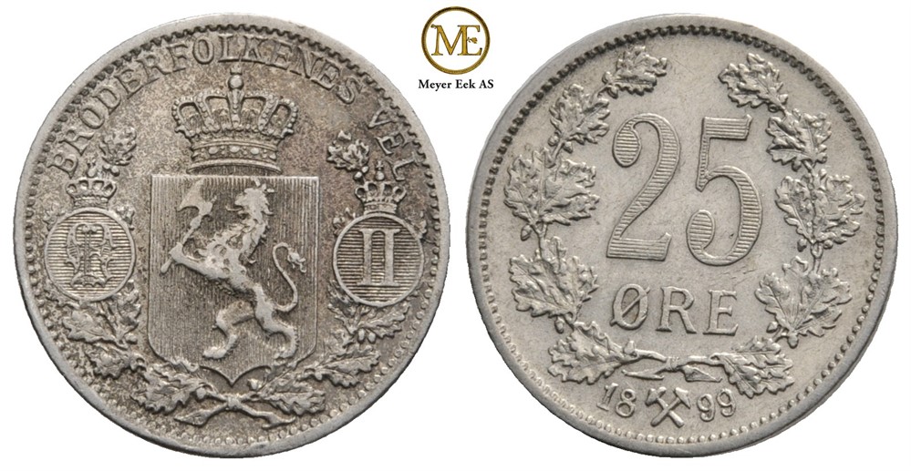 25 øre 1899 Oscar II. Kv.1+