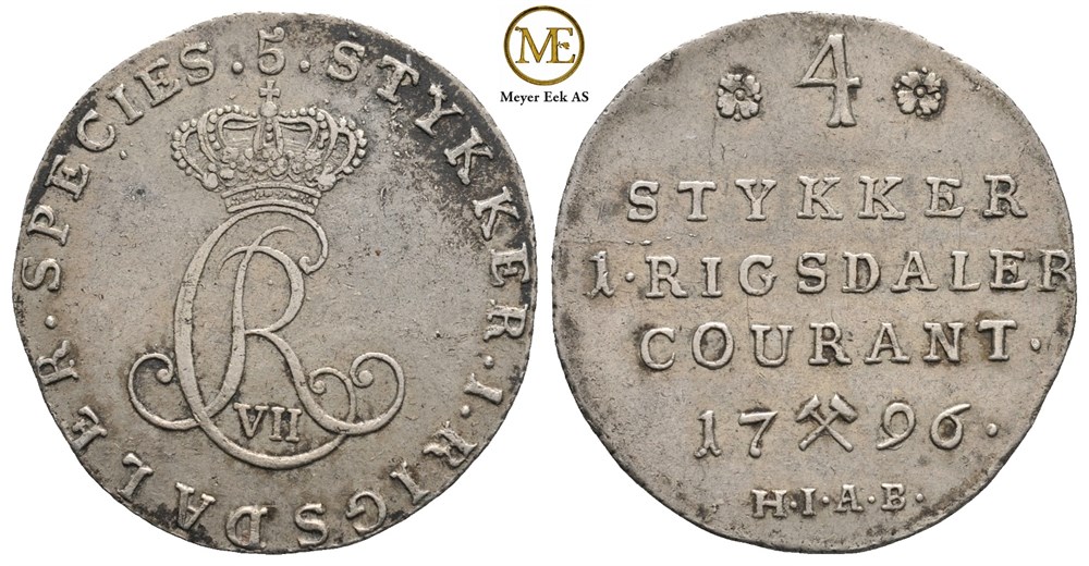 1/5 speciedaler 1796 HIAB. Christian VII. Kv.1+/01