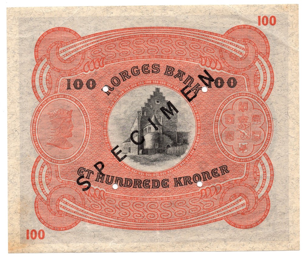 100 kroner 1945 C.6440576 Specimen. Kv.1+