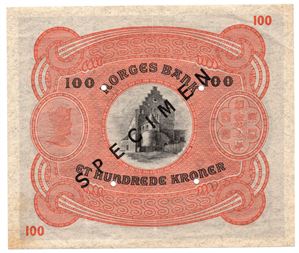 100 kroner 1945 C.6440576 Specimen. Kv.1+