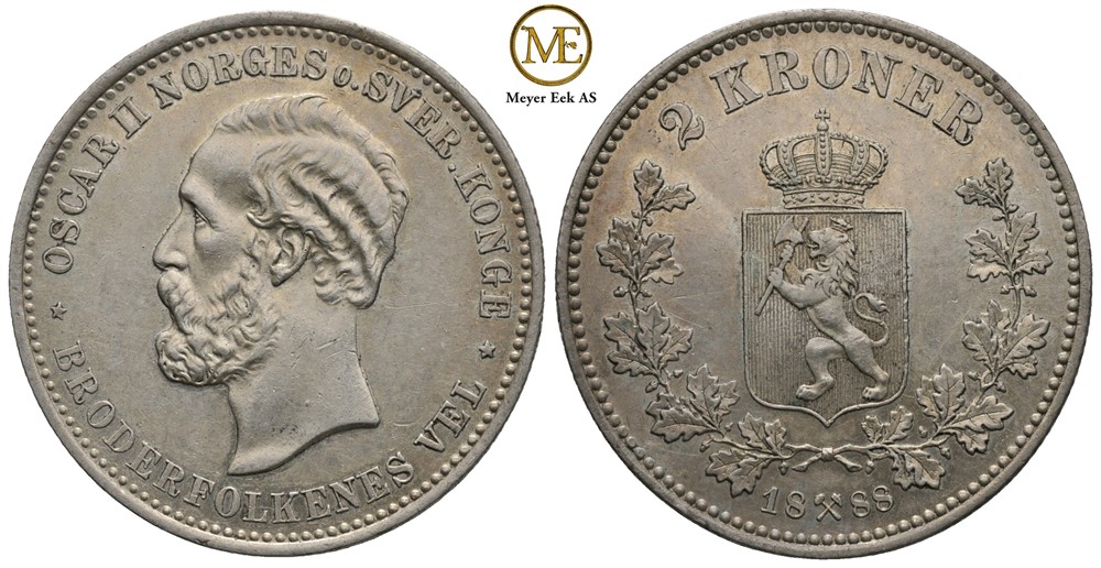 2 kroner 1888 Oscar II. Kv.0/01