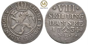 8 skilling 1734 Christian VI. Kv.1+