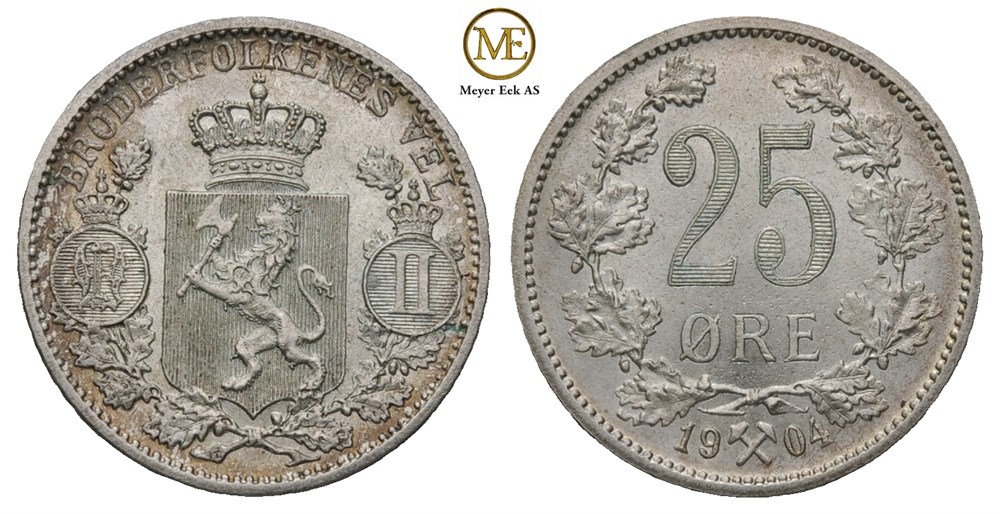 25 øre 1904 Oscar II. Kv.0