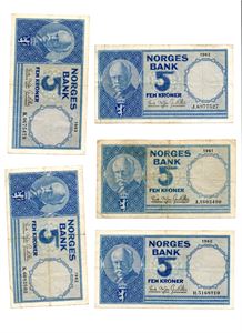 lot 5 kroner 1960 H, 1961 I, 1962 J,K og 1963 K