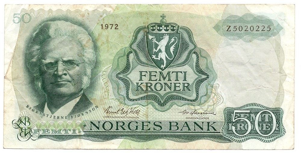 50 kroner 1972 Z.5020225 5-million erstatningsseddel. R-seddel. Kv.1-