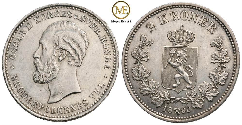 2 kroner 1890 Oscar II. Kv.0/01