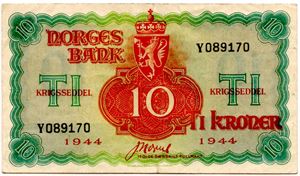 10 kroner London 1944 Y Kv.1/1+