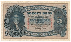 5 kroner 1944 V.9326789. Kv.0