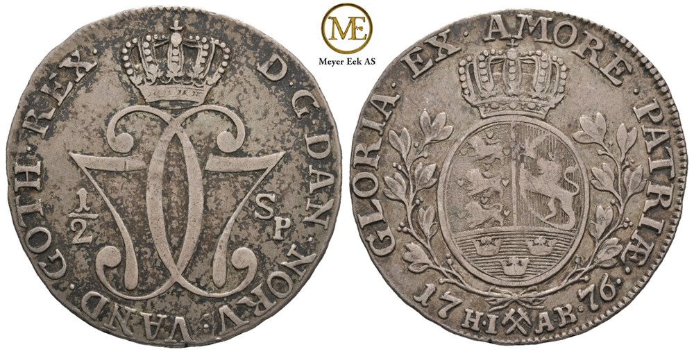 1/2 speciedaler 1776 Christian VII. Kv.1/1+
