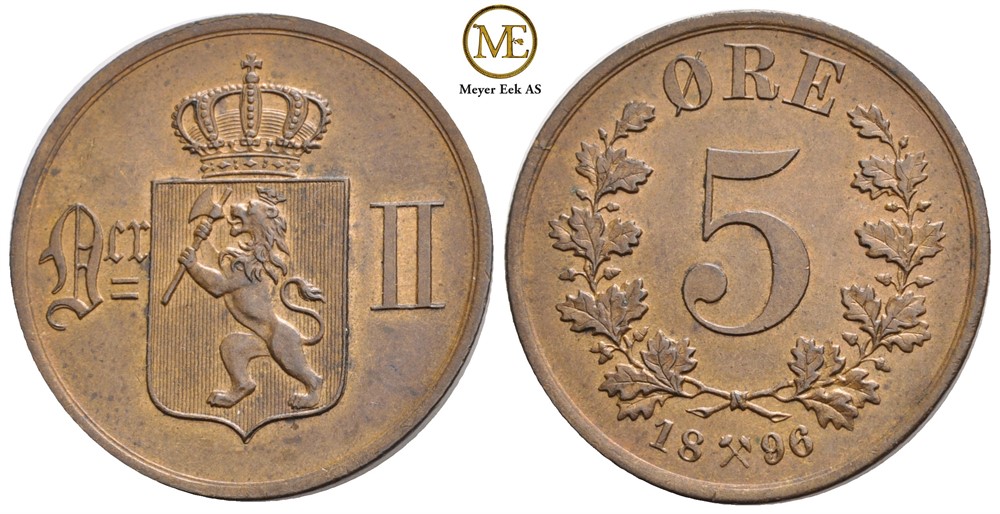 5 øre 1896 Oscar II. Kv.0/01
