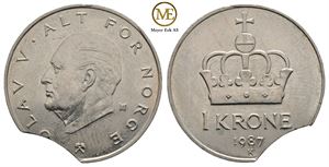 1 krone 1987. Feilpreg
