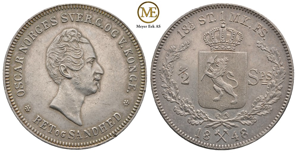 1/2 speciedaler 1848 Oscar I. Kv.0/01