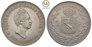 1/2 speciedaler 1848 Oscar I. Kv.0/01