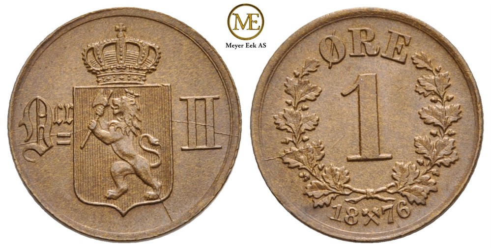 1 øre 1876 Oscar II. Kv.0