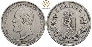 2 kroner 1890 Oscar II. Kv.1