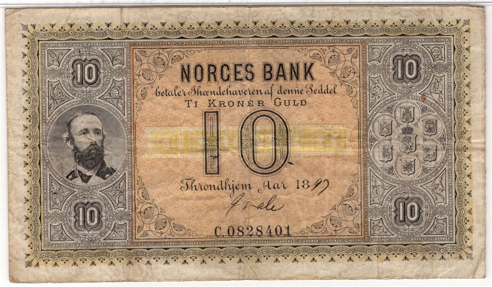 10 kroner 1897 C.0828401 Oscar II. SS-Seddel. Sign. Quale. Kv.1/1-